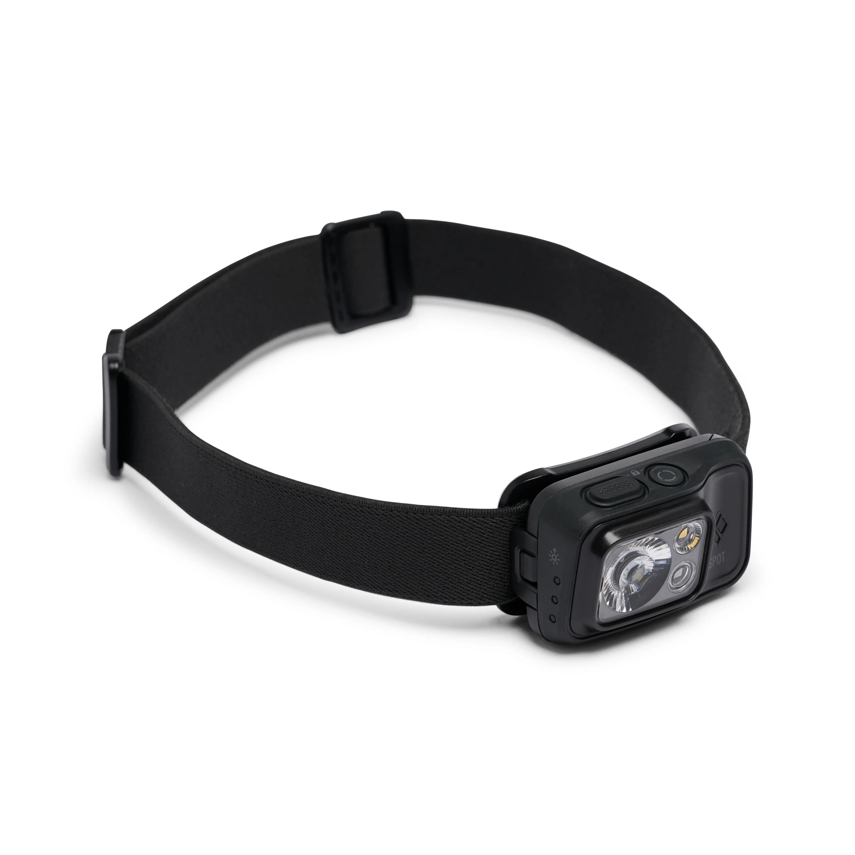 Black Diamond Spot 400 headlamp in black with elastic headband, front view