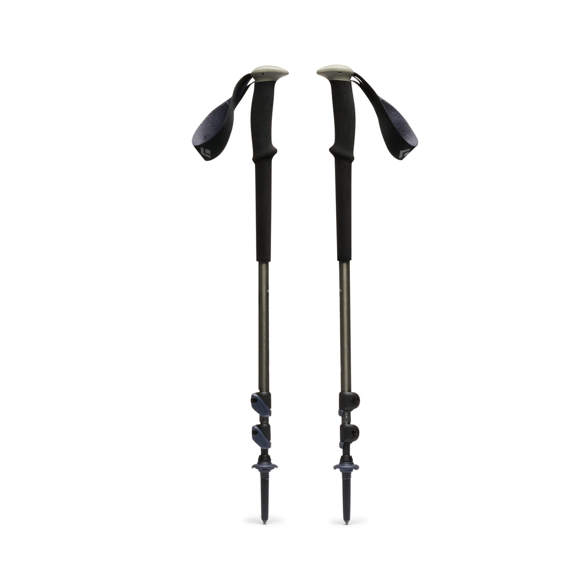 Pair of Black Diamond Trail Trekking Poles in Pine Smoke, extended, with foam grips and straps