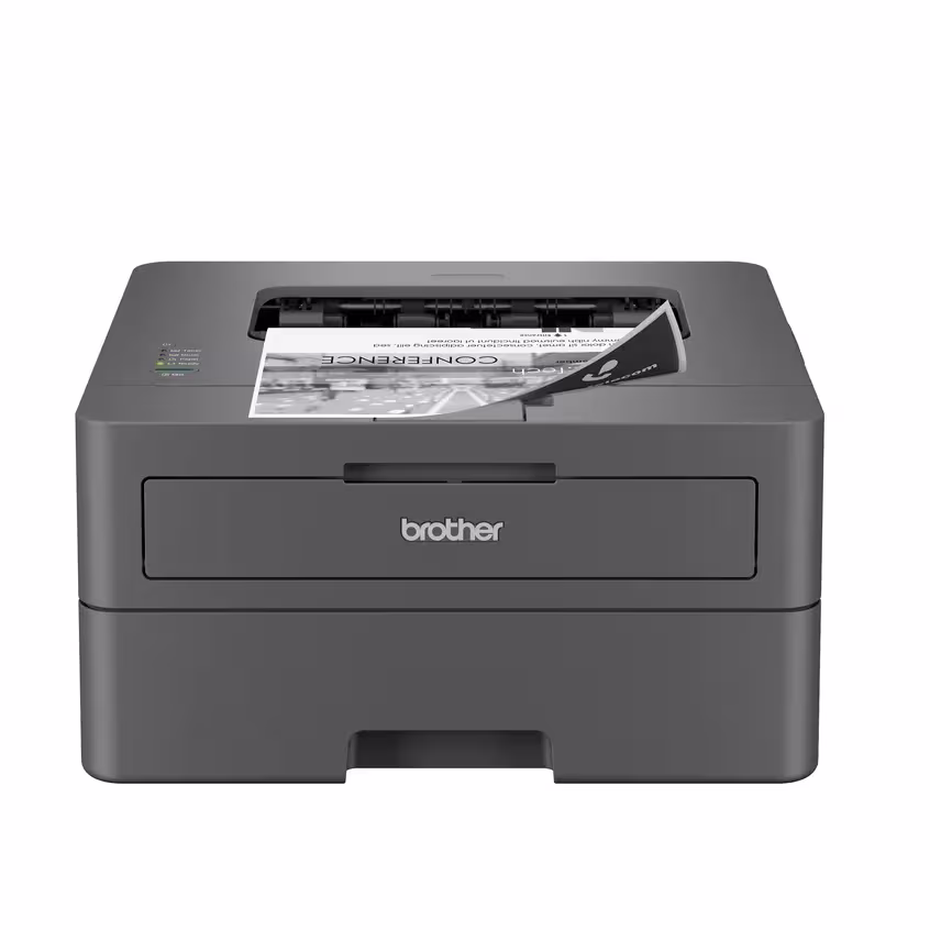 Brother HL-L2400D compact monochrome laser printer, front view