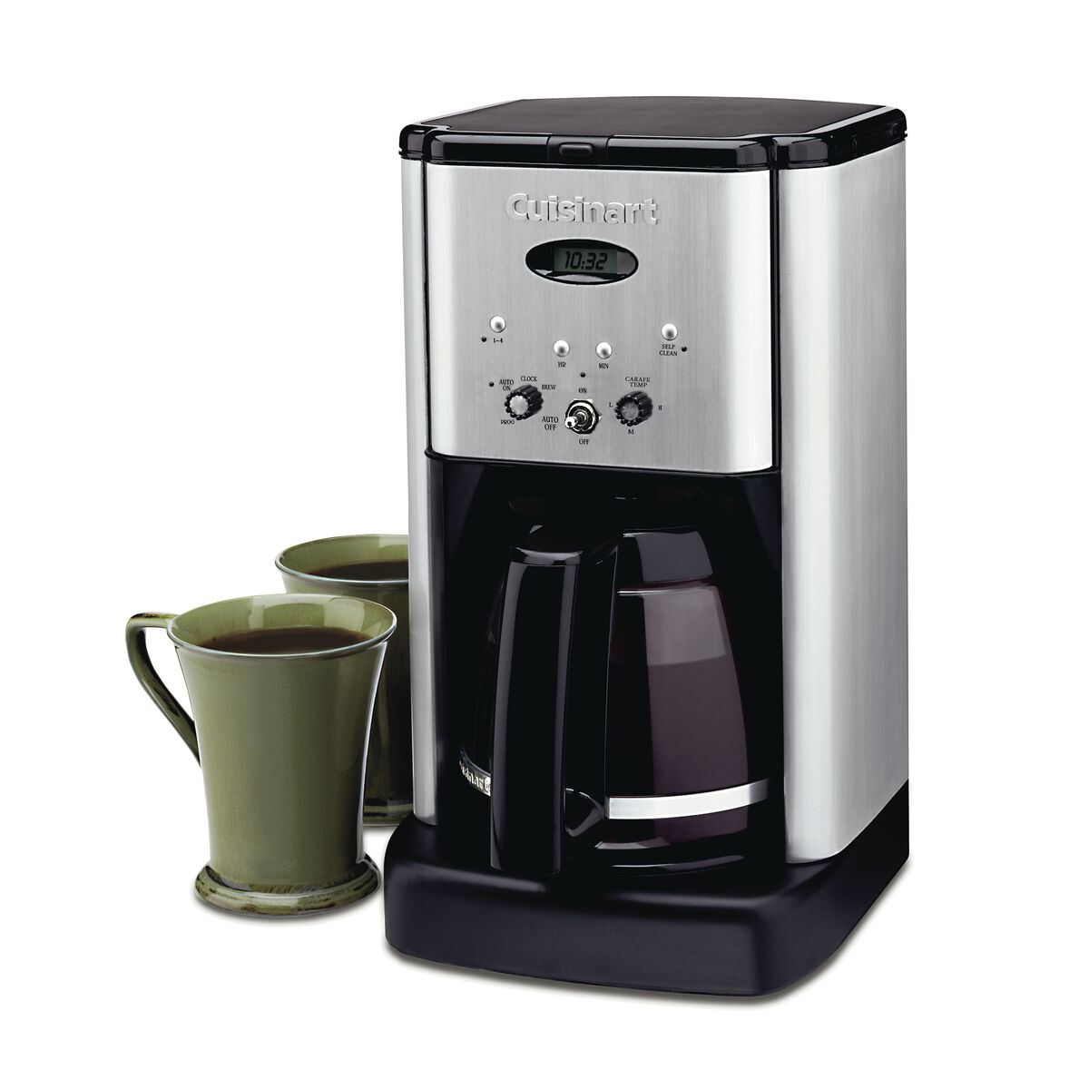 Cuisinart Brew Central DCC-1200 12-cup coffeemaker in brushed stainless steel with a glass carafe and rotary knob