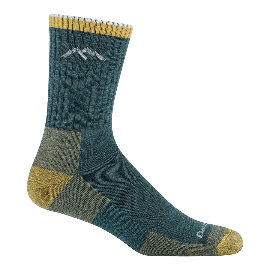 Green Darn Tough Hiker Micro Crew midweight hiking sock with yellow heel and toe