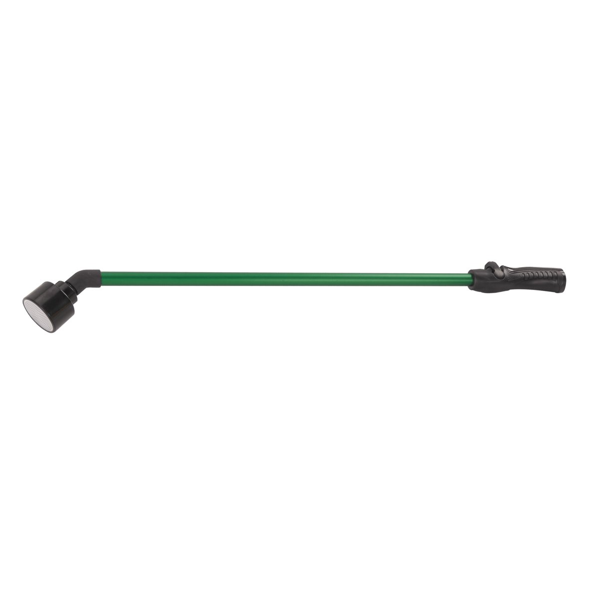 Green Dramm 30-inch One Touch Rain Wand with black shower head and thumb-valve grip, shown horizontally