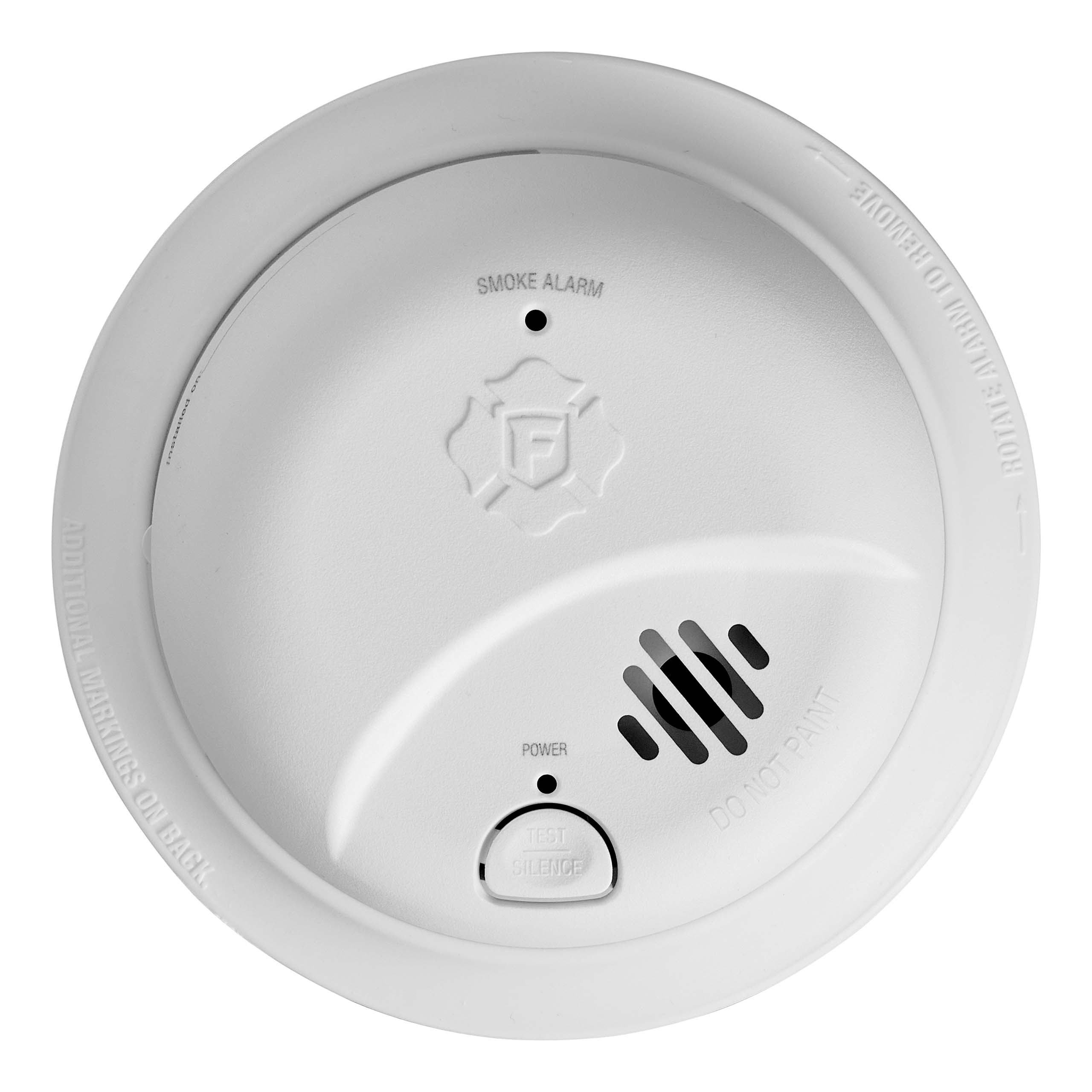 First Alert SMI110 10-Year Battery Smoke Alarm, round white housing, front view