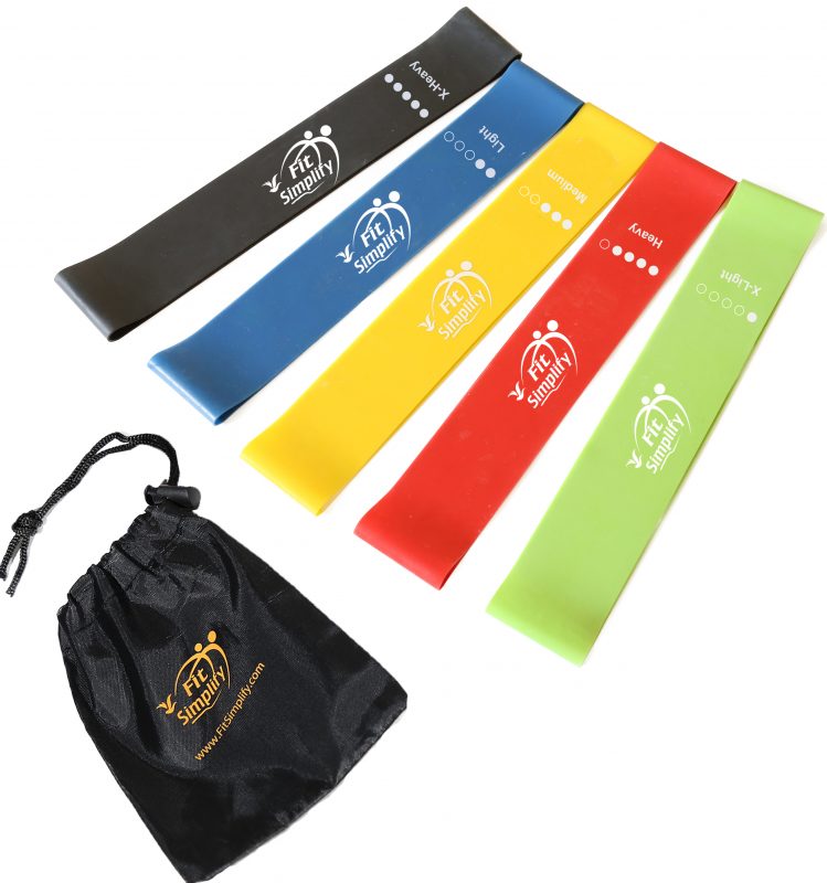 Set of five colored Fit Simplify resistance loop bands arranged in a circle