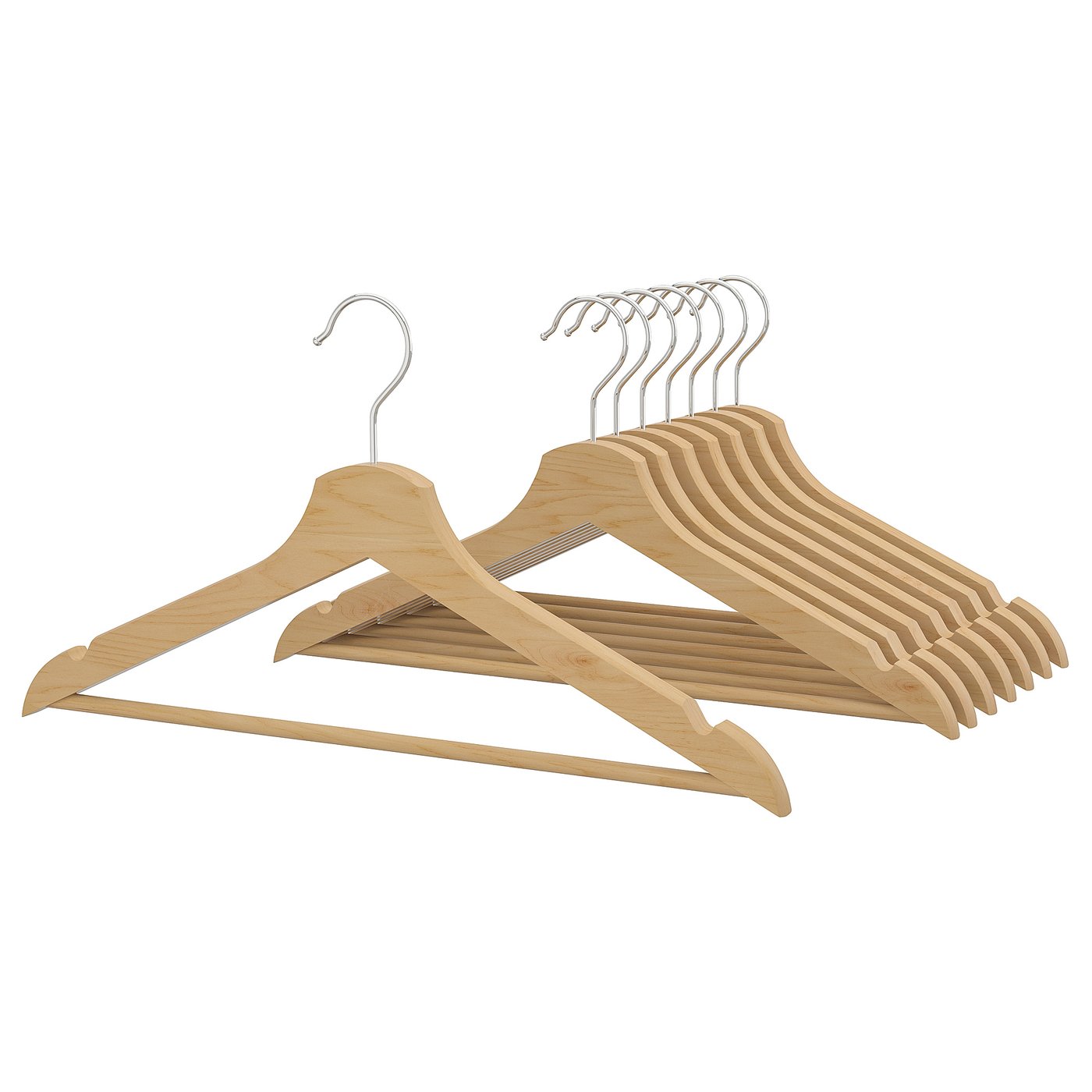 Natural wood IKEA BUMERANG hangers with metal hooks