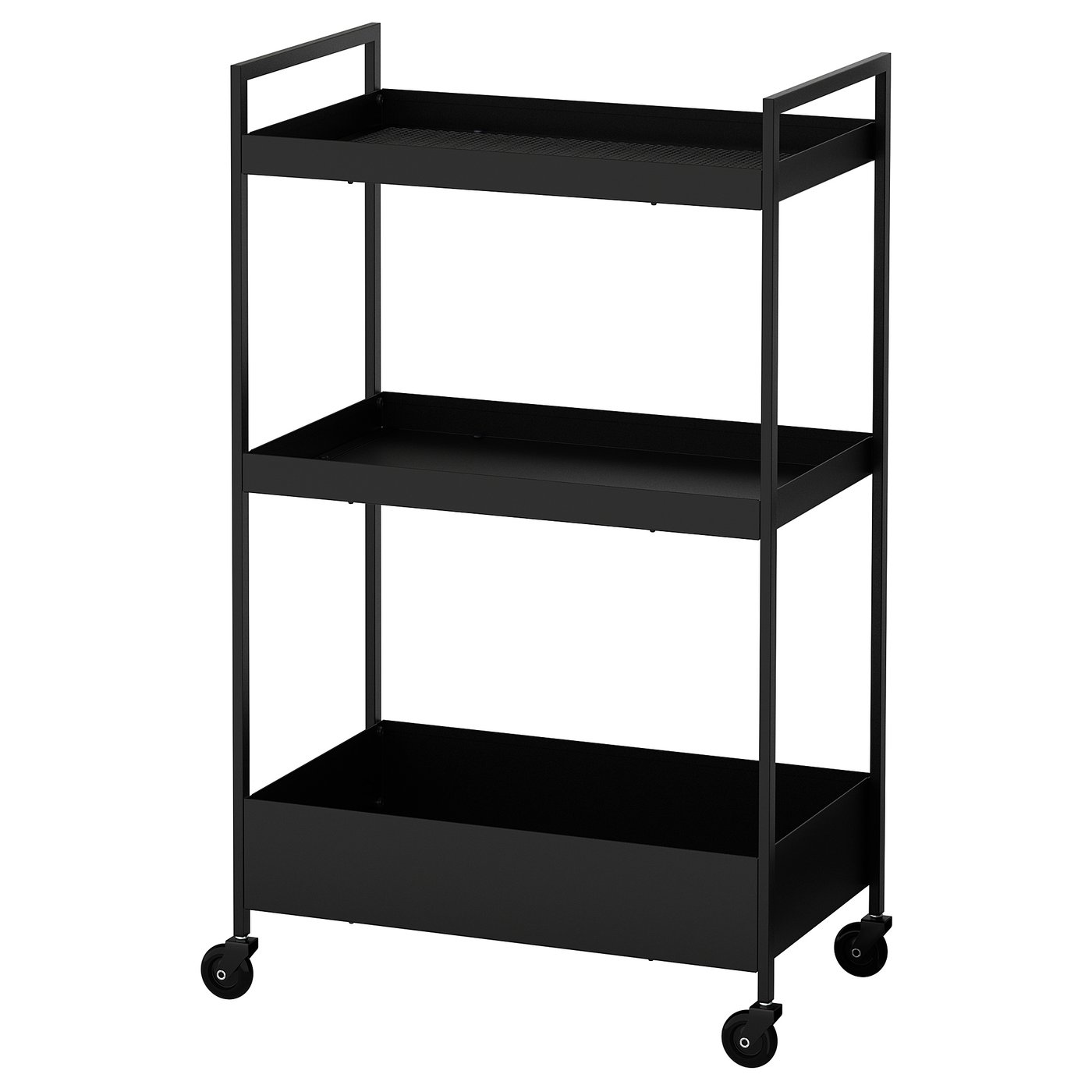 Larger black IKEA NISSAFORS three-tier utility cart