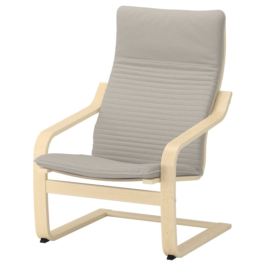 IKEA POÄNG armchair in birch veneer with a light beige Knisa cushion