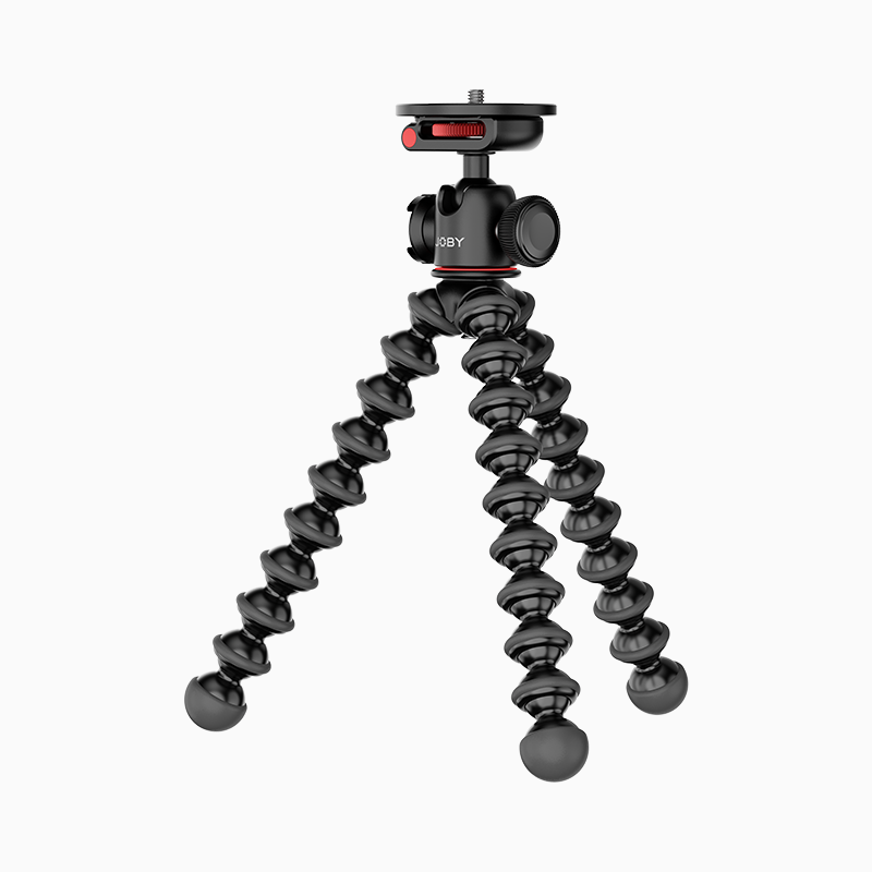 Black Joby GorillaPod 1K Gen 2 flexible tripod standing with its three ball-jointed legs spread and a ball head on top