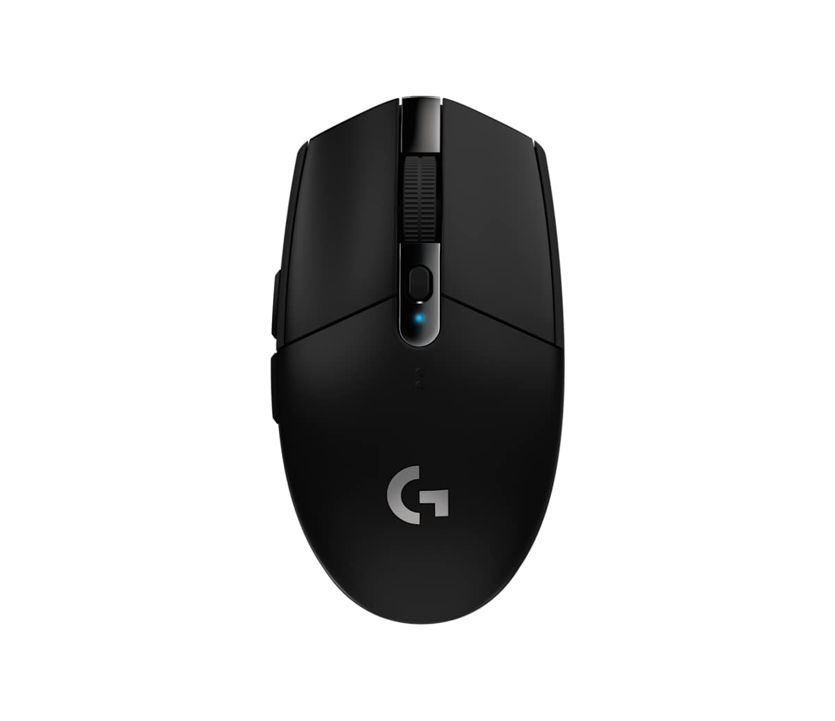 Black Logitech G305 Lightspeed wireless gaming mouse viewed from above at an angle