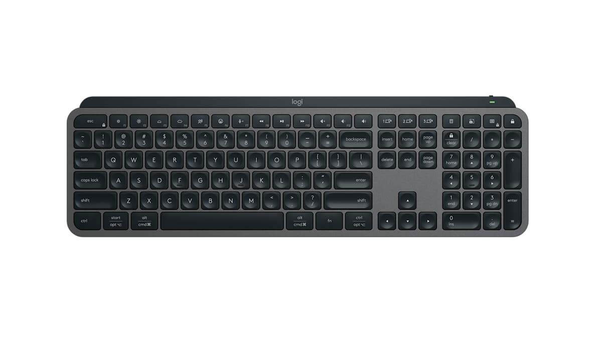 Top view of the Logitech MX Keys S keyboard in Graphite with the US layout