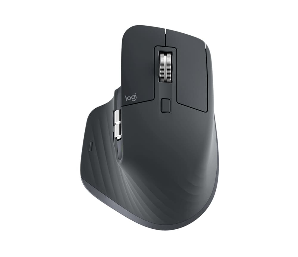 Logitech MX Master 3S Bluetooth Edition wireless mouse in graphite, top view