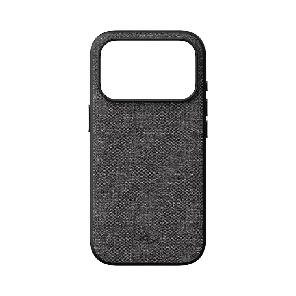 Peak Design Everyday Case for iPhone 18 Pro in Charcoal fabric, seen from the back with the camera cutout at the top