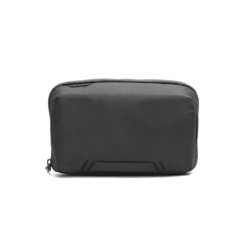 Black Peak Design Tech Pouch, Regular size, closed, showing the top handle and clamshell zip