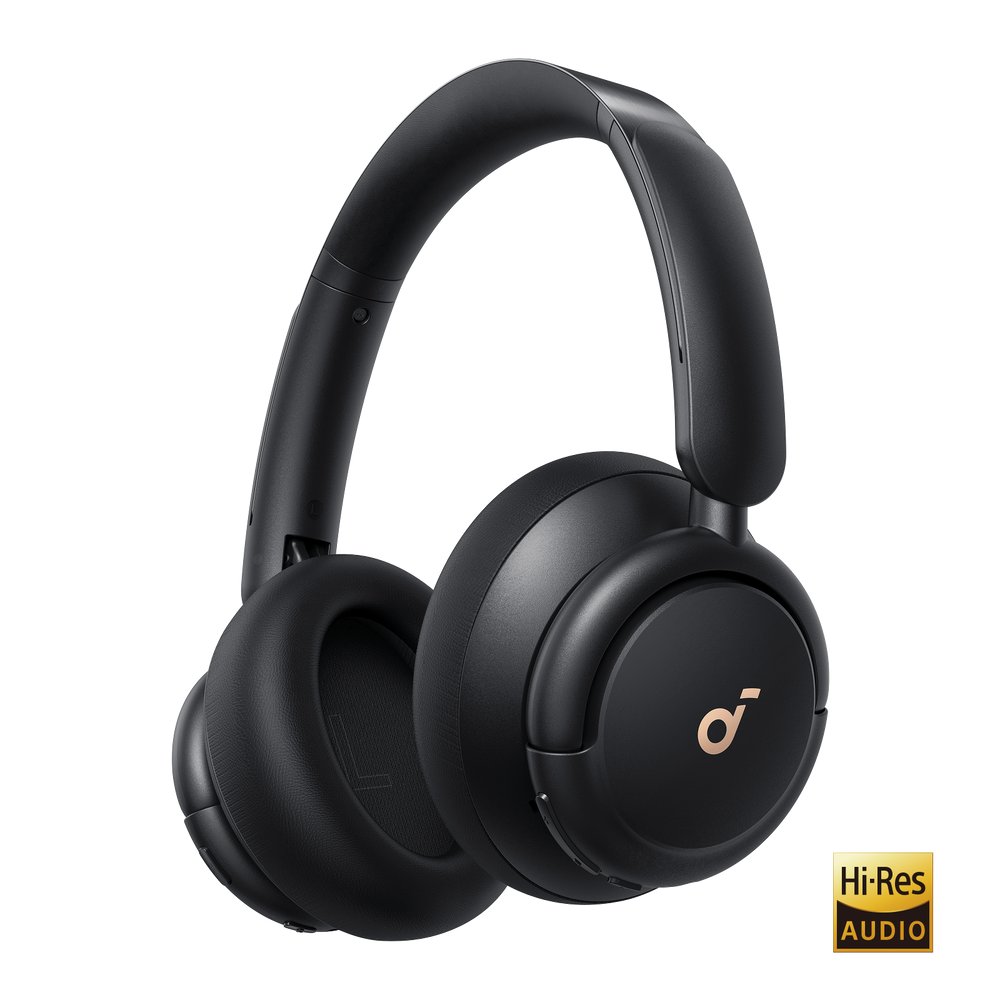 Soundcore Life Q30 over-ear headphones in black, three-quarter view with the earcups turned outward