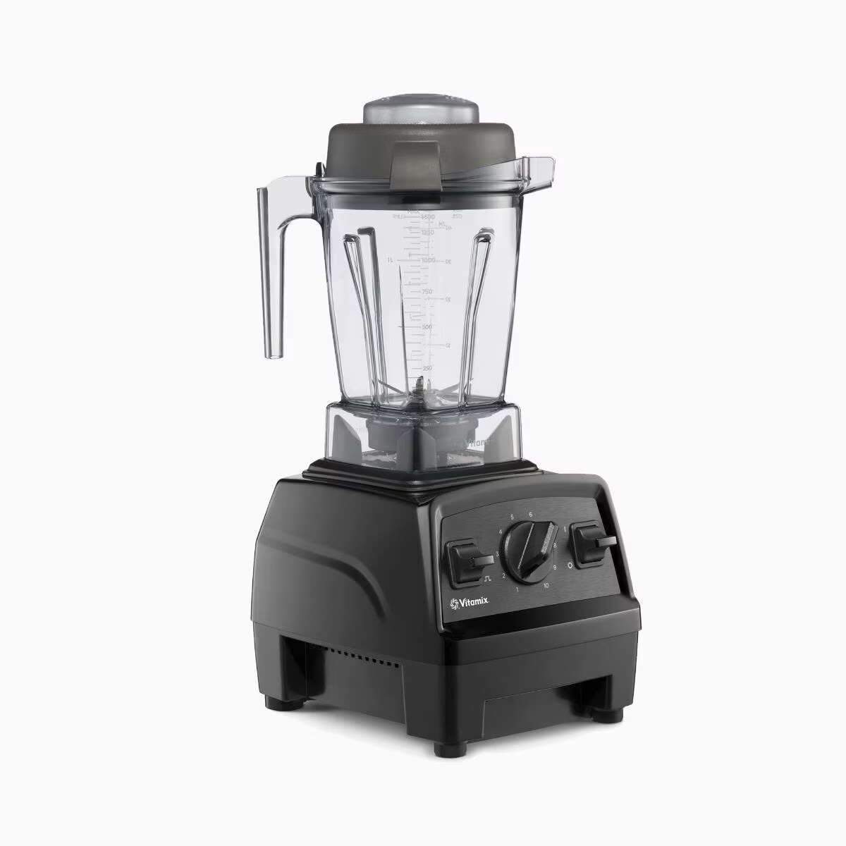 Black Vitamix Explorian Series E310 blender with its 48-ounce container seated on the motor base